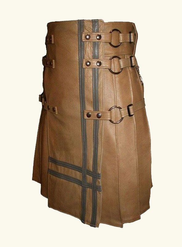 BROWN REAL LEATHER GOTHIC STYLE KILT