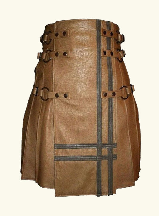 BROWN REAL LEATHER GOTHIC STYLE KILT