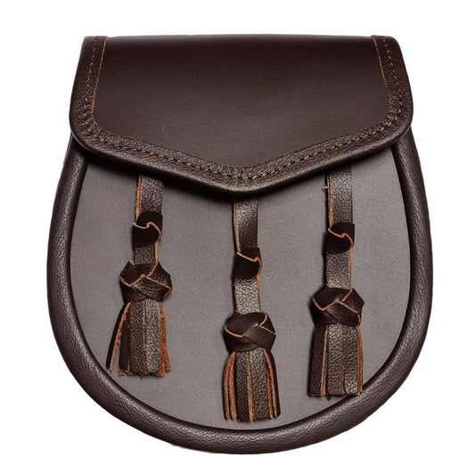 Brown Leather Day Sporran with Three Hand-Knotted Tassels